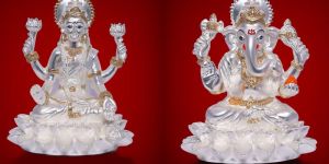 Matt Silver Plated Lakshmi Ganesha Idols