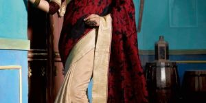 Designer Black and Red Art Silk Party Wear Saree with Velvet Border