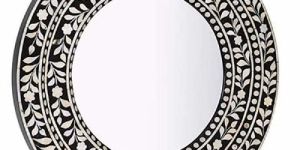 Mother of Pearl Round Mirror Frame Black Handmade Antique Home Decor
