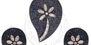 Uncut Diamond Blue Sapphire Pendent Set