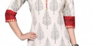 the Contemporary Affair White Cotton Tunic with Block Print