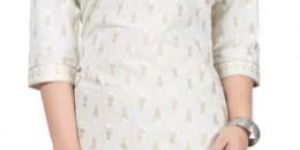 White Gold Embrace Short Cotton Party Wear Kurta for Women