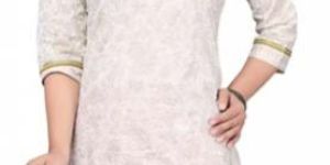 Witty White Casual Cotton Short Kurta with Floral Print