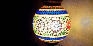 Designer Hand-made Glass Mosaic Hanging Lamp with Antique Finish Metal