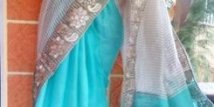 Ladies Raw Silk Turquoise Blue Sarees