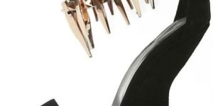 Chic Black Metallic Zipper Ankle Strap Suede Leather Wedge