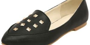 Special Black Studded Pointed Toe Pu Leather Women's Loafers