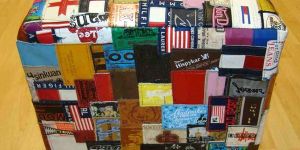 Handmade Leather Brights Labels Pouf