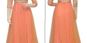 New Latest Designer Netted Peach Backless Long Dress Gown