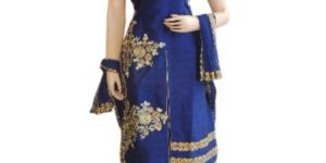 Silk Blue Long Straight Suit with Lycra Blue Bottom