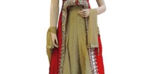 Silk Gold Spaghetti, Silk Red Long Jacket with Lycra Gold Bottom