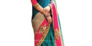 Silk Net Combination Saree with Unstitched Silk Pink Blouse
