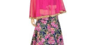 Silk Pink Top, Embroided Net Pink Top with Silk Printed Lehenga