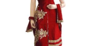 Silk Red Long Straight Suit with Lycra Red Bottom