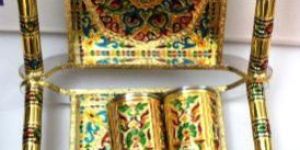 Set of Four Steel Golden Glass with Golden Trey