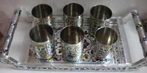 Six Glass Wooden Trays