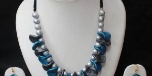 Blue Dark Brown Floral Set