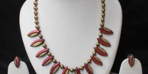 Terracotta Jewelry Pink Yellow Leaves Set