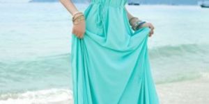 Blue Polyester Women Beach Wear Dress