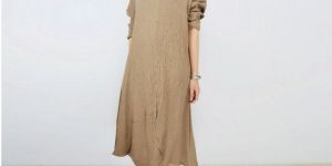 Brown Linen Regular Wear Women Dress