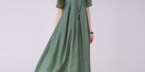 Linen Grey Party Wear Women Dress