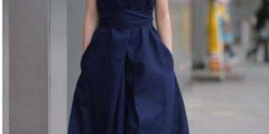 Women Blue Linen Formal Wear Dress