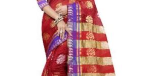 RED AND BLACK PURE COTTON SILK SAREE