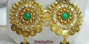 Beautiful Antique Coin Earrings with American Diamond