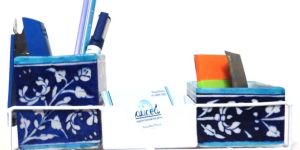 Blue Pottery Desk Organizer