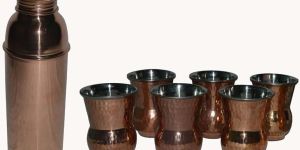 Genuine Pure Copper Water Bottle 500 Ml Capacity + 6