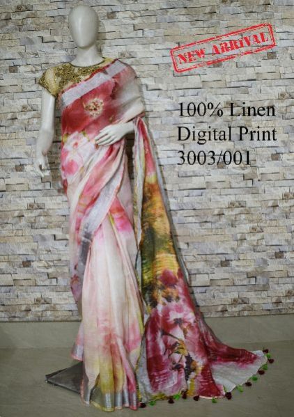 3003 / 001- Digital Printed Linen Saree