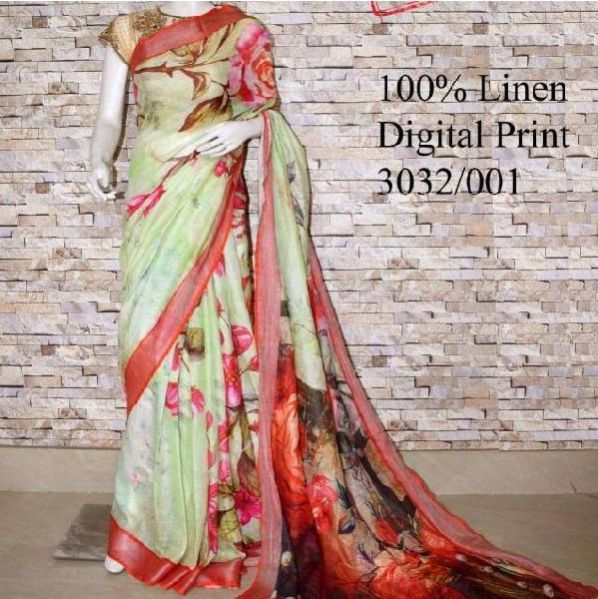 3032 / 001 - Digital Printed Linen Saree