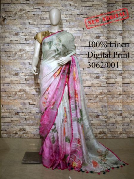 3062 / 001- Digital Printed Linen Saree