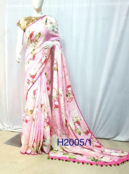 H2005 / 1 - Digital Printed Linen Saree