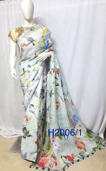 H2006 / 1 -  Digital Printed Linen Saree