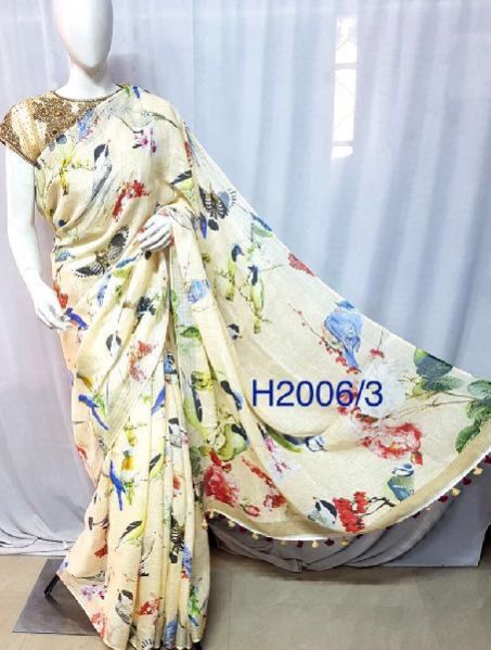 H2006 / 3-Digital Printed Linen Saree