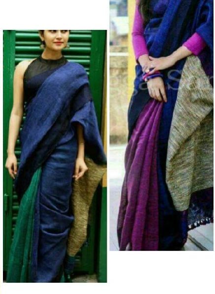 Linen Saree with Pallu Ghicha 02