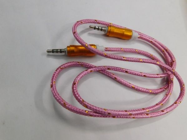 Imported High Quality Pink Cotton 3 Pin Aux Cable 01