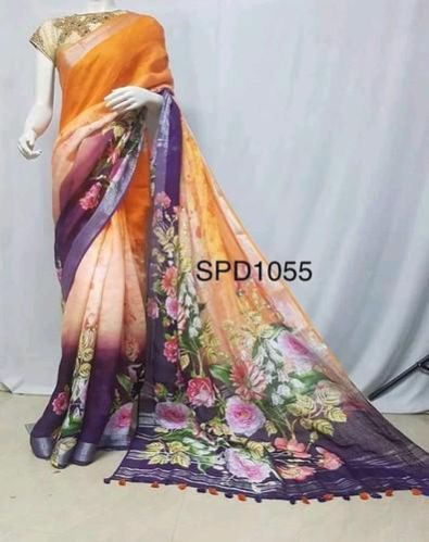 Digital Printed Lilen Saree 03