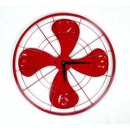 Red Metal Fan Wall Clock