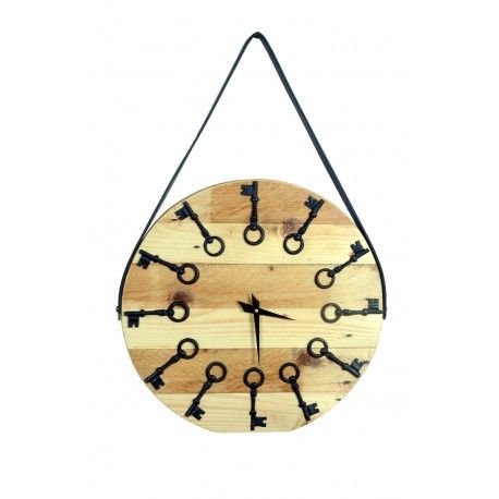 Natural Wood Metal Key Clock
