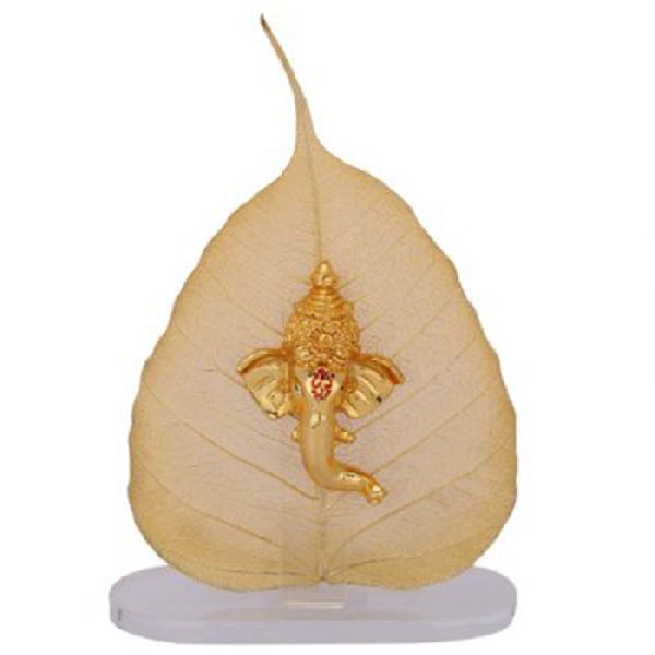 Gold Peepal Leaf with Ganesha