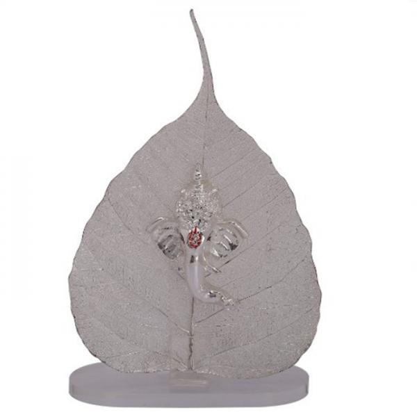 Silver Peepal Leaf with Ganesha