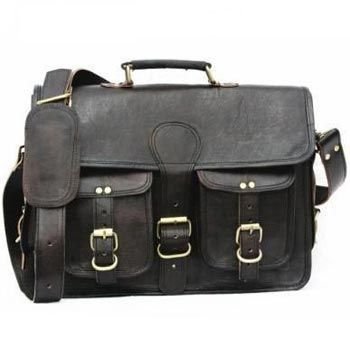 Royal Black Genuine Leather Mac Book Messenger Bag
