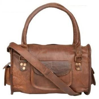 Vintage Brown Genuine Leather Tote Evening Bag