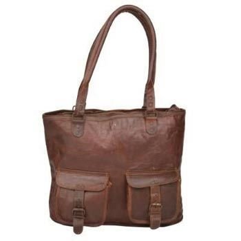 Vintage Brown Genuine Leather Tote Evening Bag