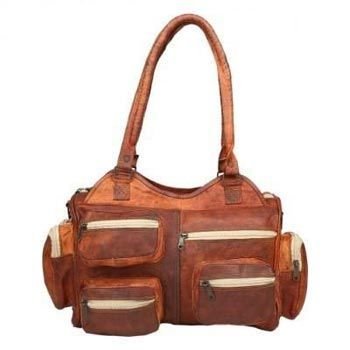 Vintage Brown Genuine Leather Tote Evening Bag
