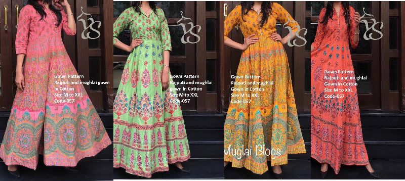 Rayon Gold Printed Designer Long Gown 08