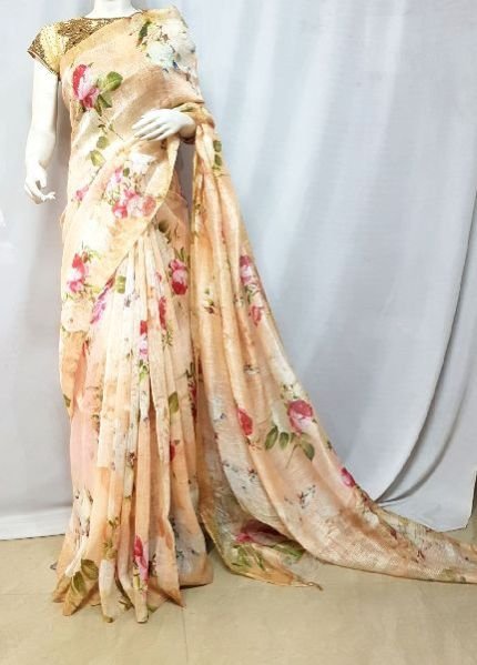 Digital Printed Linen Saree 01