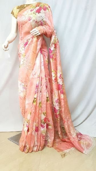 Digital Printed Linen Saree 02